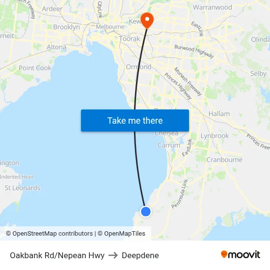 Oakbank Rd/Nepean Hwy to Deepdene map