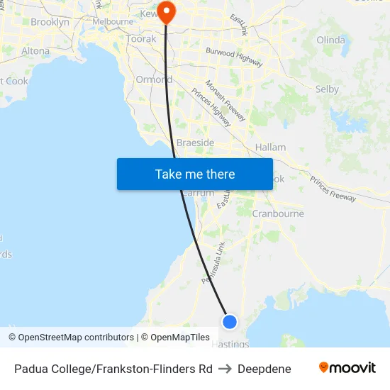 Padua College/Frankston-Flinders Rd to Deepdene map