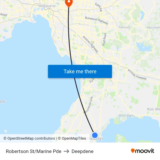 Robertson St/Marine Pde to Deepdene map