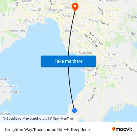 Creighton Way/Racecourse Rd to Deepdene map