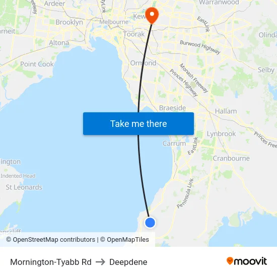 Mornington-Tyabb Rd to Deepdene map
