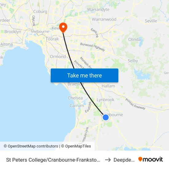 St Peters College/Cranbourne-Frankston Rd to Deepdene map