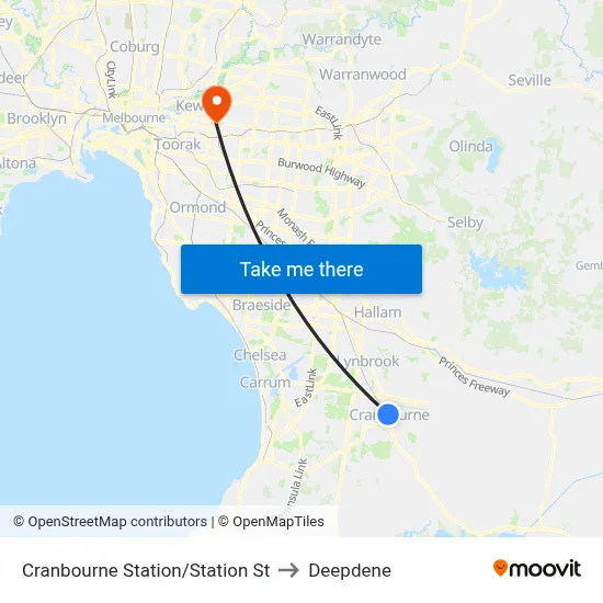 Cranbourne Station/Station St to Deepdene map