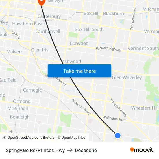 Springvale Rd/Princes Hwy to Deepdene map
