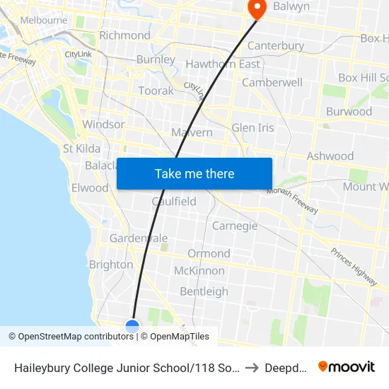 Haileybury College Junior School/118 South Rd to Deepdene map