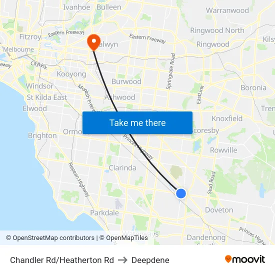 Chandler Rd/Heatherton Rd to Deepdene map