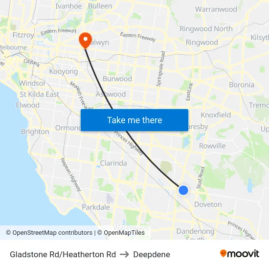 Gladstone Rd/Heatherton Rd to Deepdene map