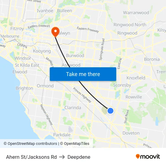 Ahern St/Jacksons Rd to Deepdene map