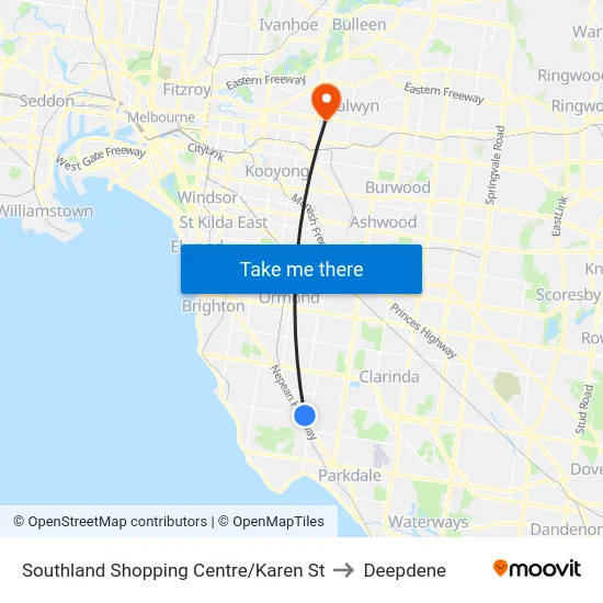 Southland Shopping Centre/Karen St to Deepdene map
