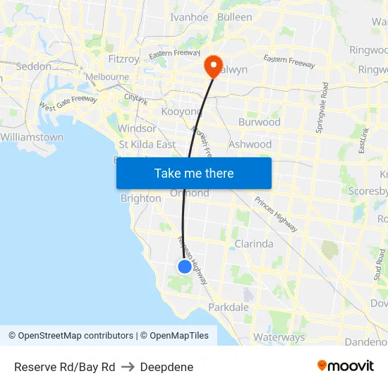 Reserve Rd/Bay Rd to Deepdene map