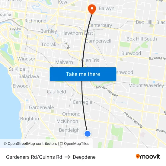 Gardeners Rd/Quinns Rd to Deepdene map
