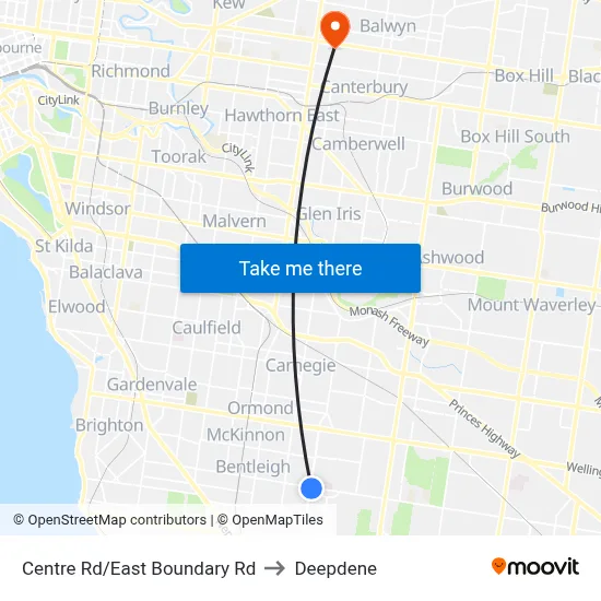 Centre Rd/East Boundary Rd to Deepdene map