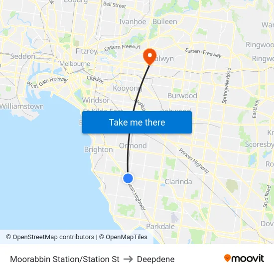 Moorabbin Station/Station St to Deepdene map