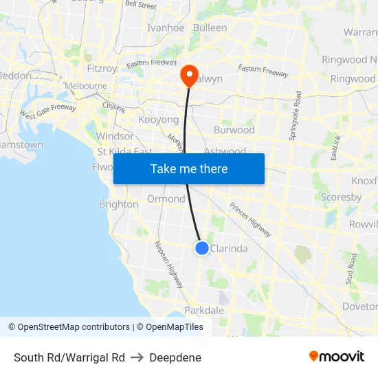 South Rd/Warrigal Rd to Deepdene map