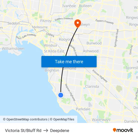 Victoria St/Bluff Rd to Deepdene map
