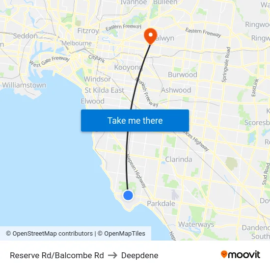 Reserve Rd/Balcombe Rd to Deepdene map