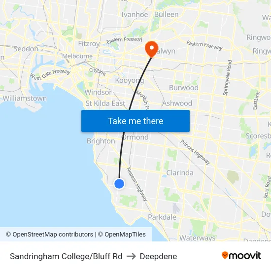 Sandringham College/Bluff Rd to Deepdene map