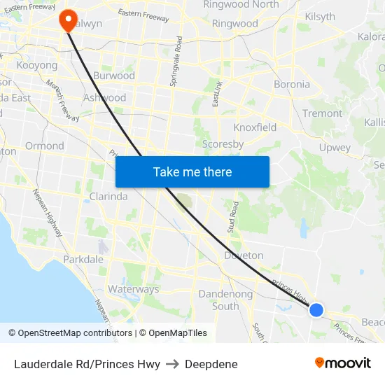Lauderdale Rd/Princes Hwy to Deepdene map