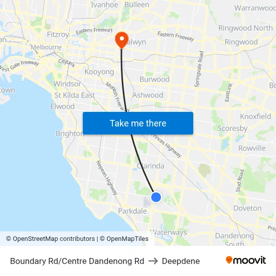 Boundary Rd/Centre Dandenong Rd to Deepdene map