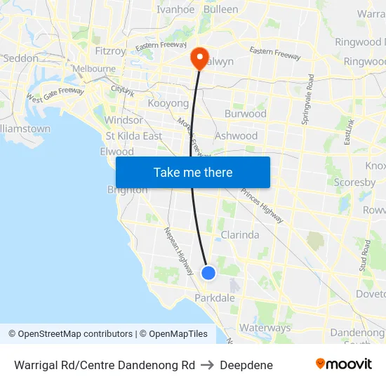Warrigal Rd/Centre Dandenong Rd to Deepdene map