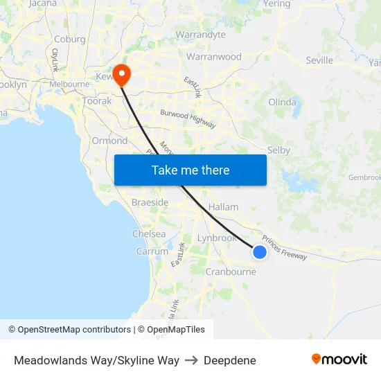 Meadowlands Way/Skyline Way to Deepdene map