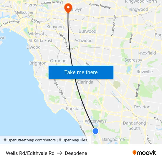 Wells Rd/Edithvale Rd to Deepdene map