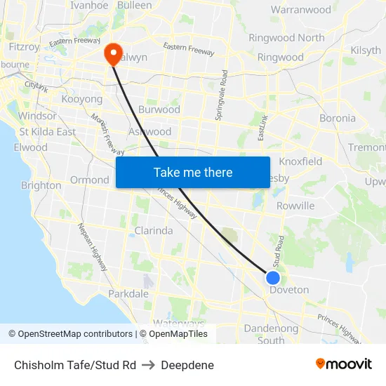 Chisholm Tafe/Stud Rd to Deepdene map