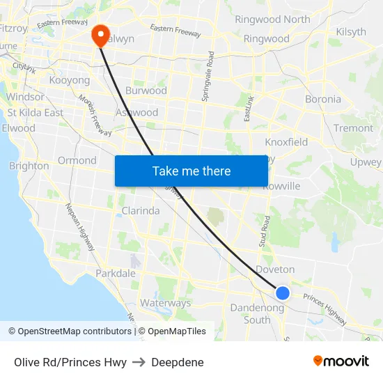 Olive Rd/Princes Hwy to Deepdene map
