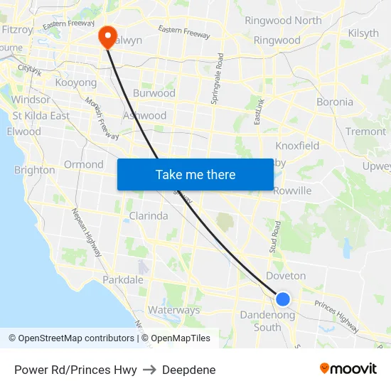 Power Rd/Princes Hwy to Deepdene map