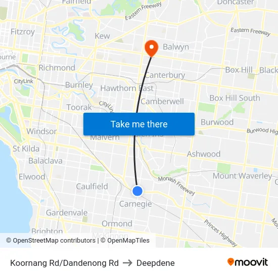Koornang Rd/Dandenong Rd to Deepdene map