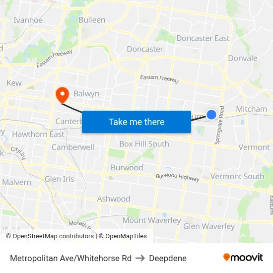 Metropolitan Ave/Whitehorse Rd to Deepdene map