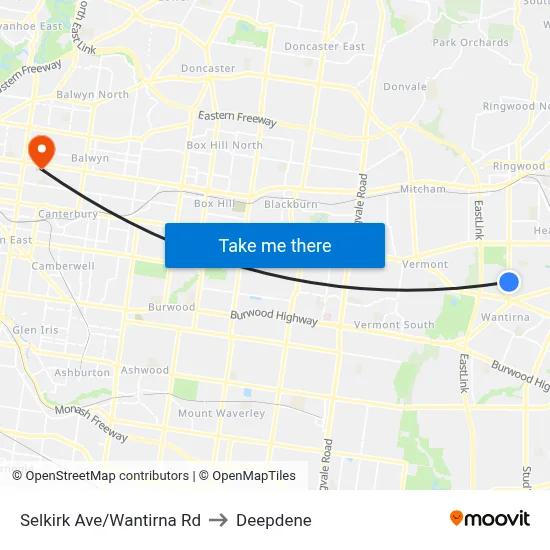 Selkirk Ave/Wantirna Rd to Deepdene map