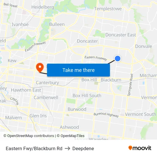 Eastern Fwy/Blackburn Rd to Deepdene map