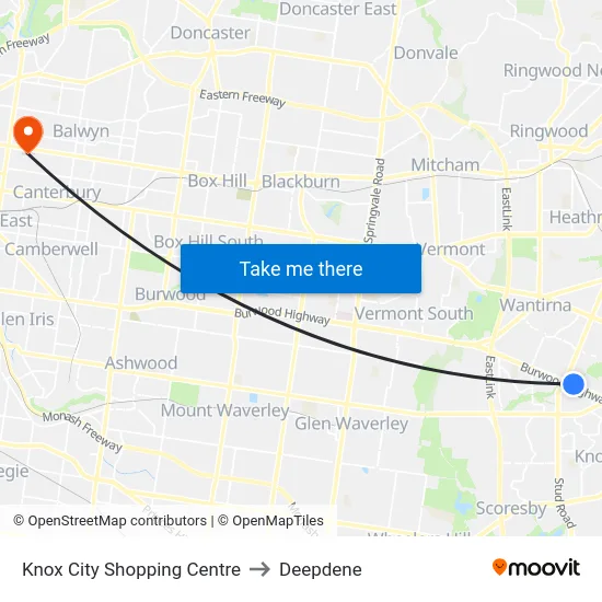 Knox City Shopping Centre to Deepdene map