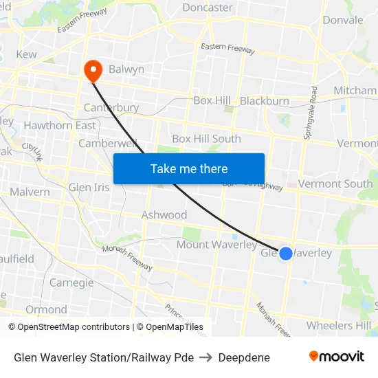 Glen Waverley Station/Railway Pde to Deepdene map