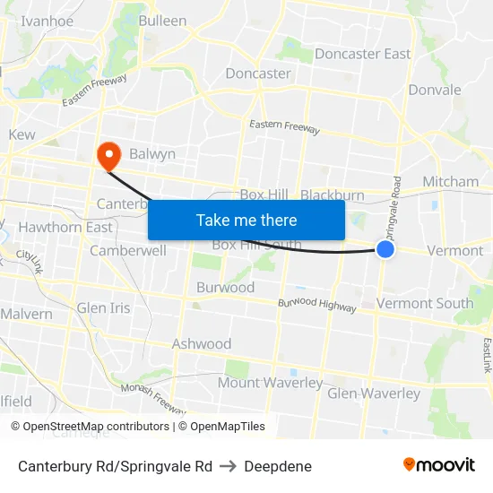 Canterbury Rd/Springvale Rd to Deepdene map