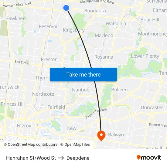 Hanrahan St/Wood St to Deepdene map