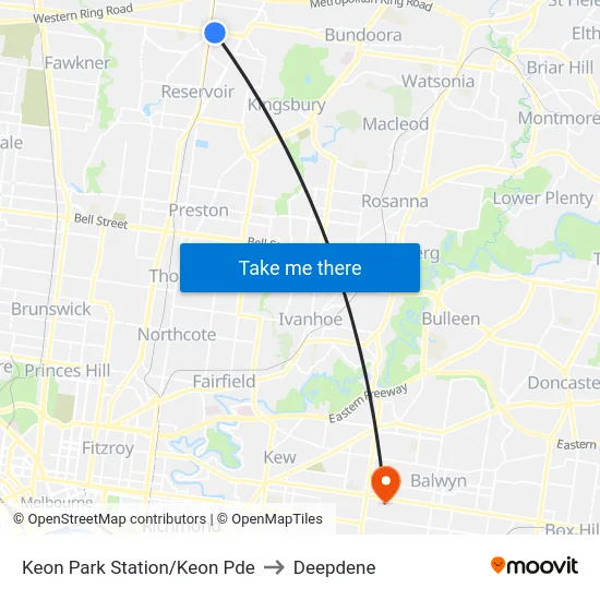 Keon Park Station/Keon Pde to Deepdene map