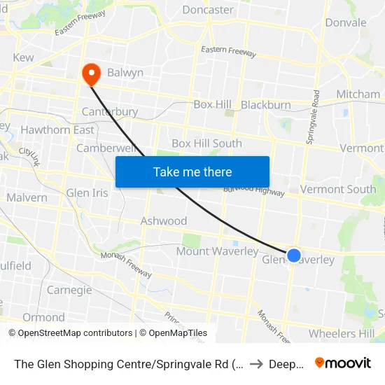 The Glen Shopping Centre/Springvale Rd to Deepdene map
