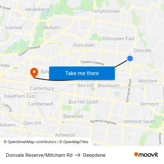 Donvale Reserve/Mitcham Rd to Deepdene map