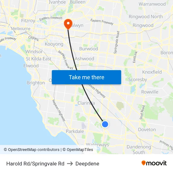 Harold Rd/Springvale Rd to Deepdene map