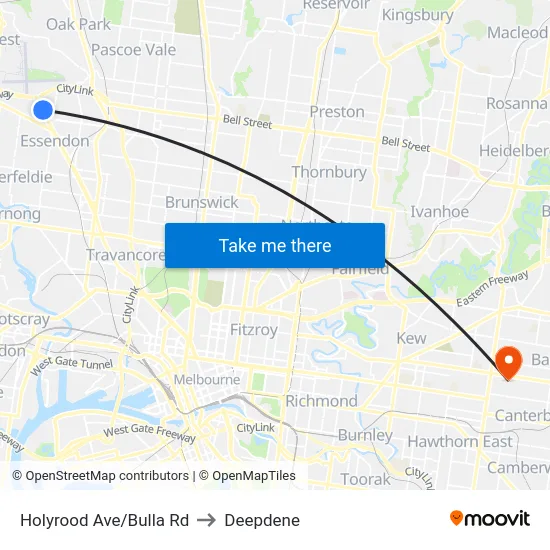 Holyrood Ave/Bulla Rd to Deepdene map