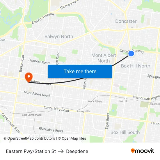 Eastern Fwy/Station St to Deepdene map