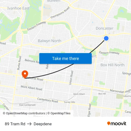 89 Tram Rd to Deepdene map