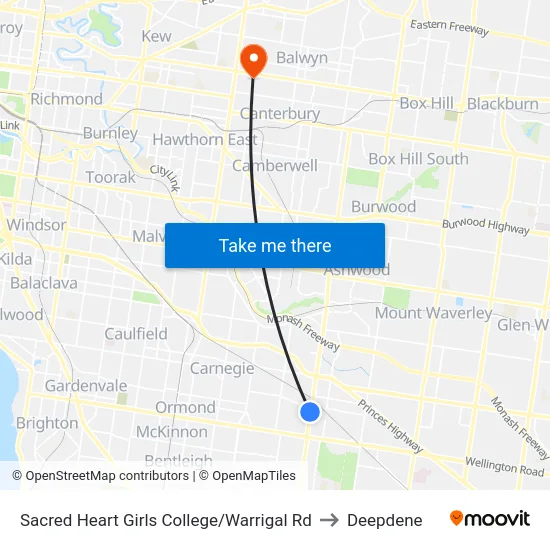 Sacred Heart Girls College/Warrigal Rd to Deepdene map