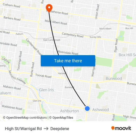 High St/Warrigal Rd to Deepdene map