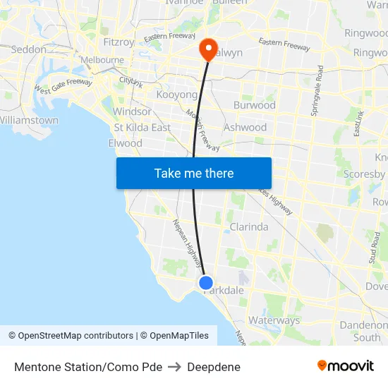 Mentone Station/Como Pde to Deepdene map
