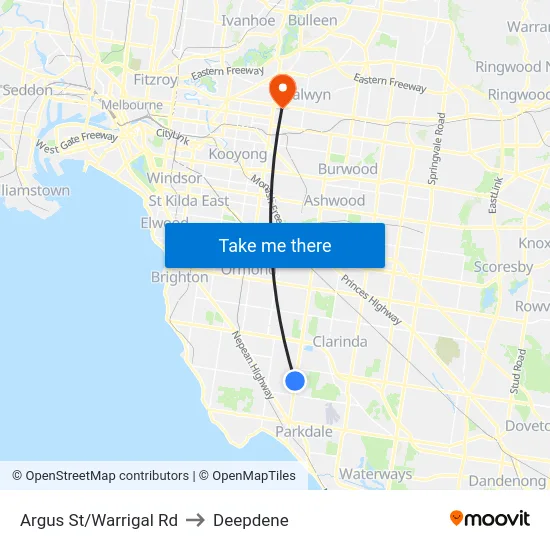 Argus St/Warrigal Rd to Deepdene map