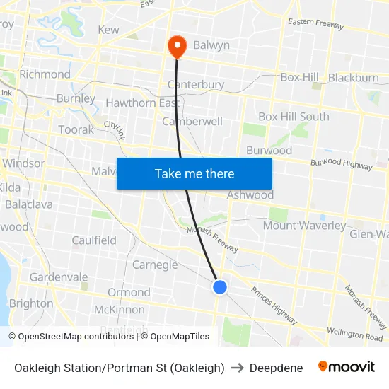 Oakleigh Station/Portman St to Deepdene map