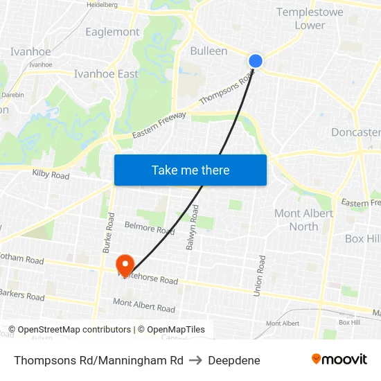 Thompsons Rd/Manningham Rd to Deepdene map